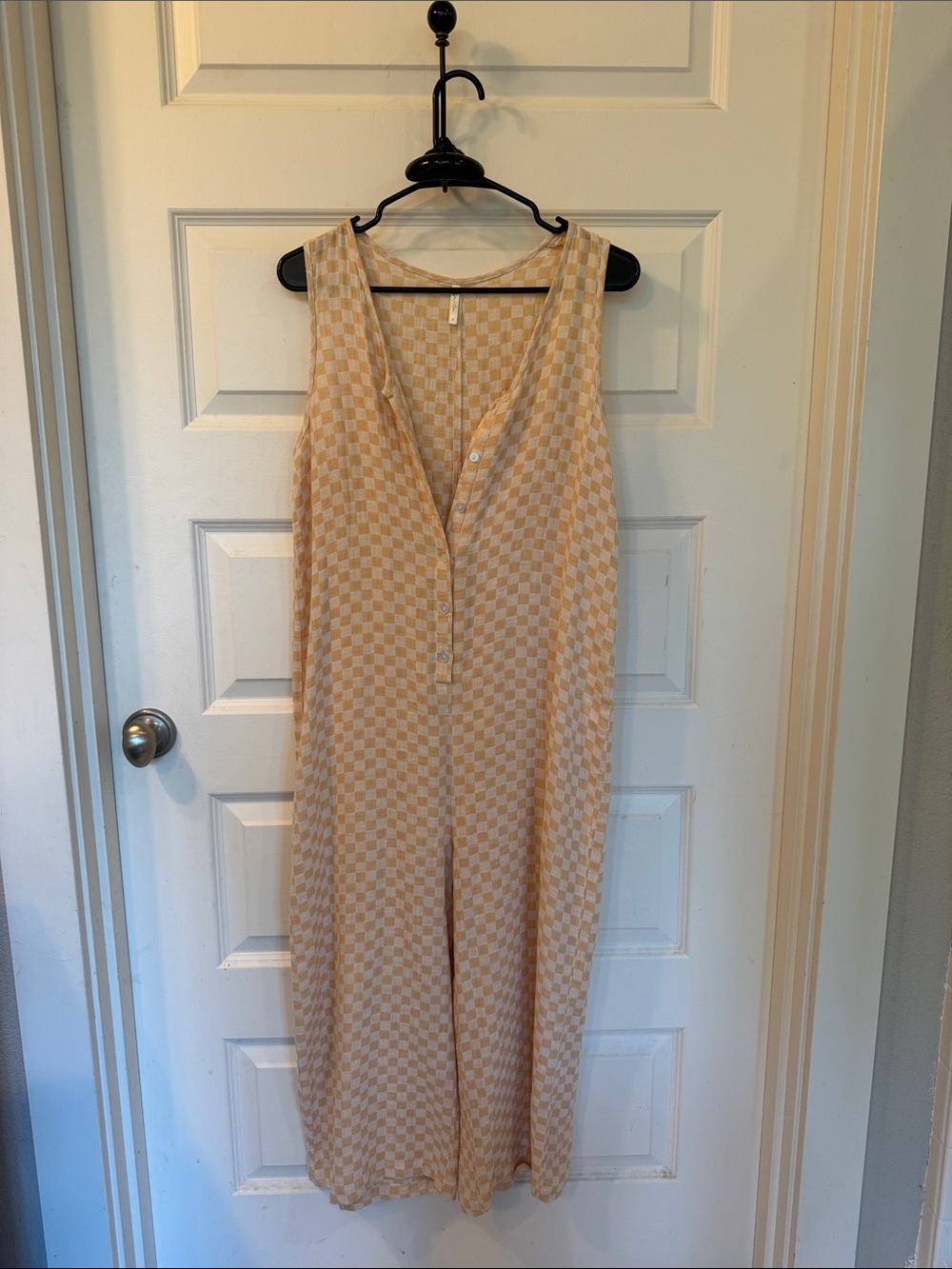 Rylee + Cru Beige and Cream Checker Knit Romper